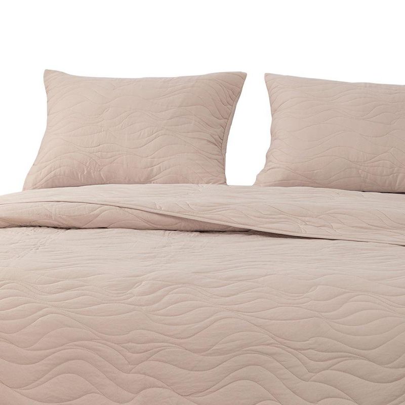 Set de Cubrecama Diseño Ondas Tamaño Queen Color Beige
