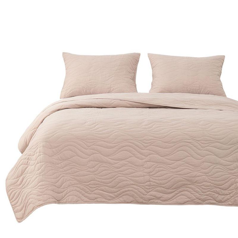 Set de Cubrecama Diseño Ondas Tamaño Queen Color Beige