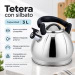 Tetera de Acero Inoxidable Satinada de 3 L con Silbato