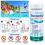 Kit de Tiras Reactivas de Prueba 6 en 1 para Piscina, 50 Unidades