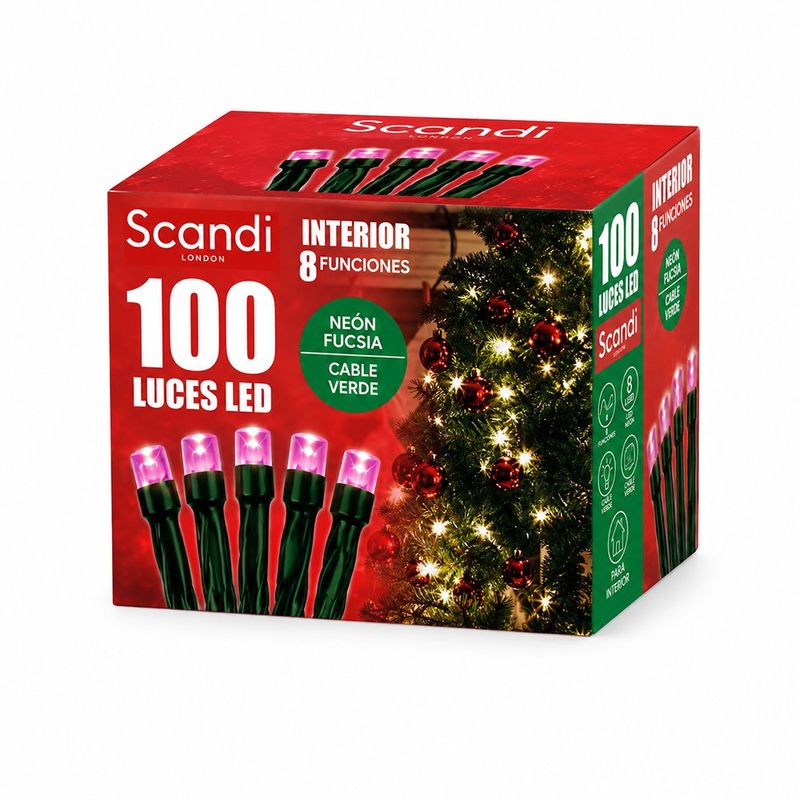 Serie LED Fucsia Neón de 100 Luces y 8 Funciones