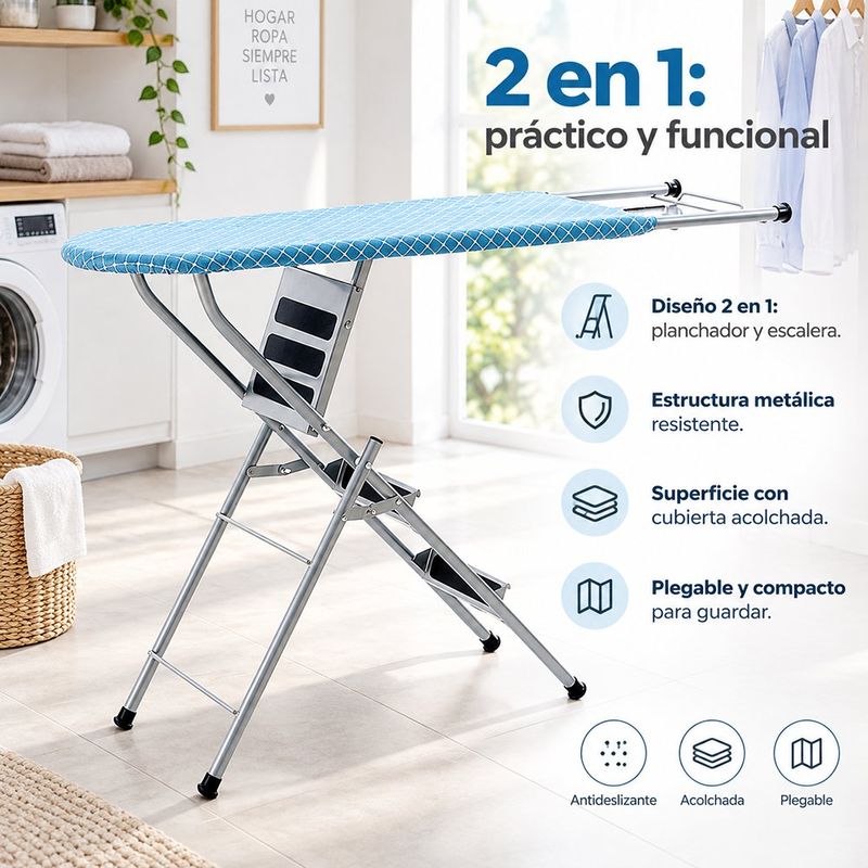 Planchador con Escalera 2 en 1 de Metal con Cubierta Acolchada 95 x 35 x 84 Cm Diseño Rombos