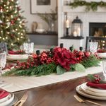Candelero Navideño con Magnolias y Follaje de 75 cm Corinto y Verde para Centro de Mesa