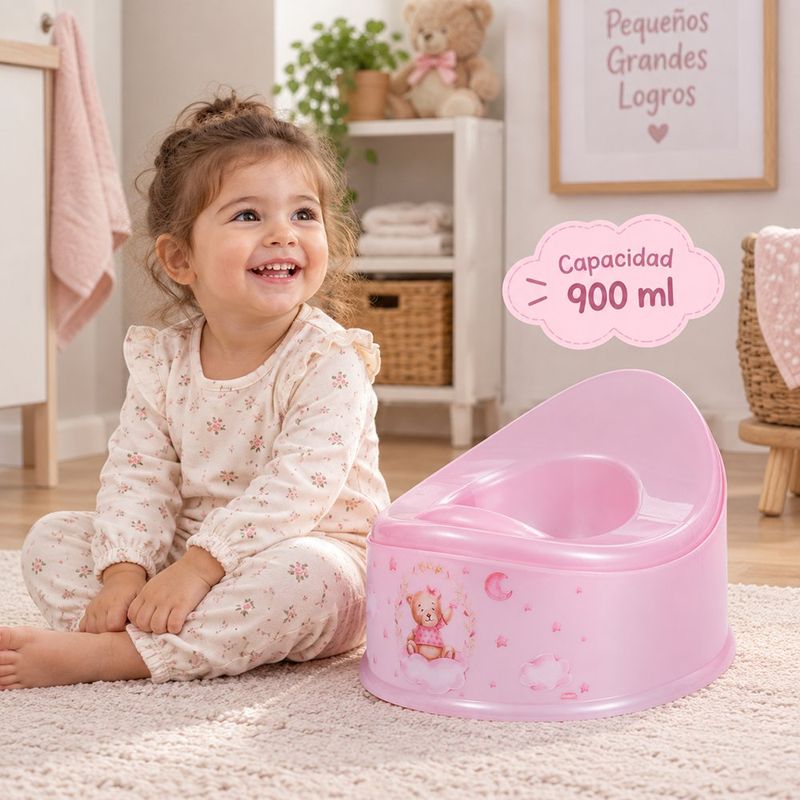 Bacinica para Entrenamiento de Bebé 900 mL Diseño de Oso Rosa Antideslizante