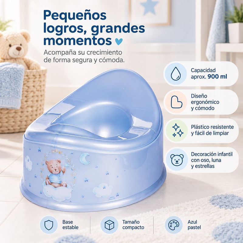 Bacinica para Entrenamiento de Bebé 900 mL Diseño de Oso Celeste Antideslizante