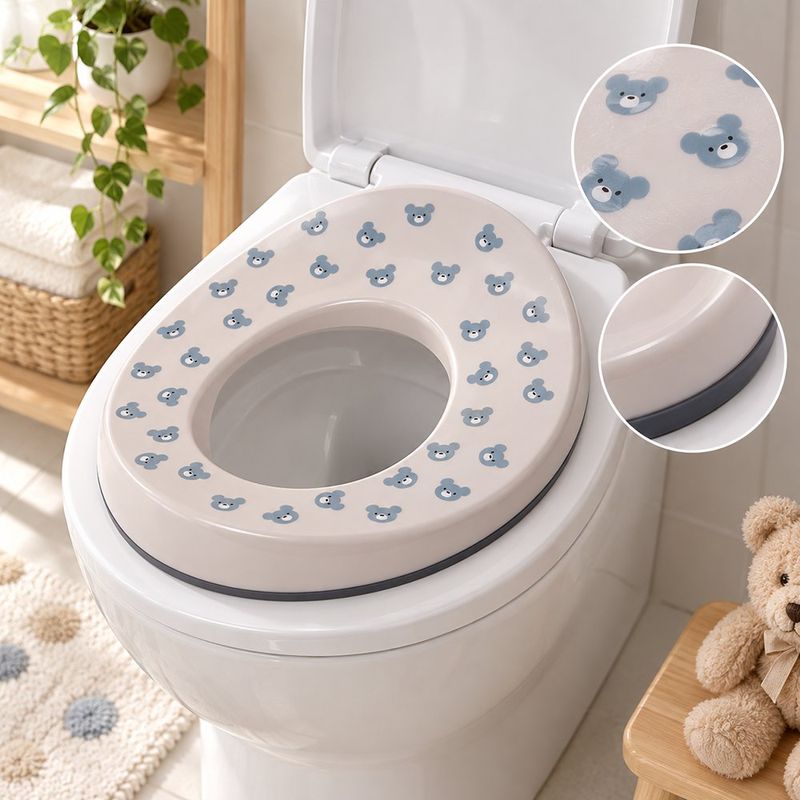 Asiento Entrenador Infantil de Plástico Diseño Oso Celeste con Base Antideslizante