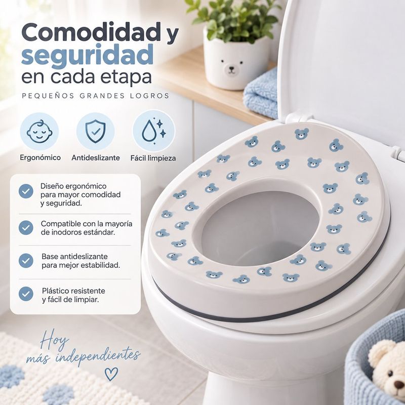 Asiento Entrenador Infantil de Plástico Diseño Oso Celeste con Base Antideslizante
