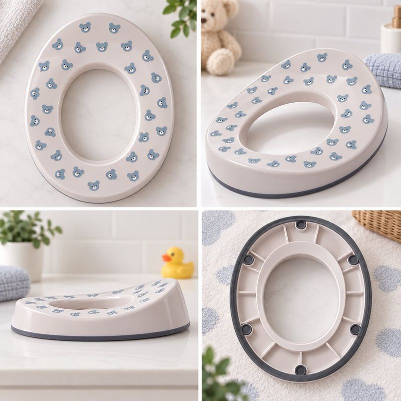 Asiento Entrenador Infantil de Plástico Diseño Oso Celeste con Base Antideslizante