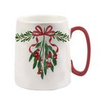 Taza Navideña con Diseño de Muérdago Color Blanco