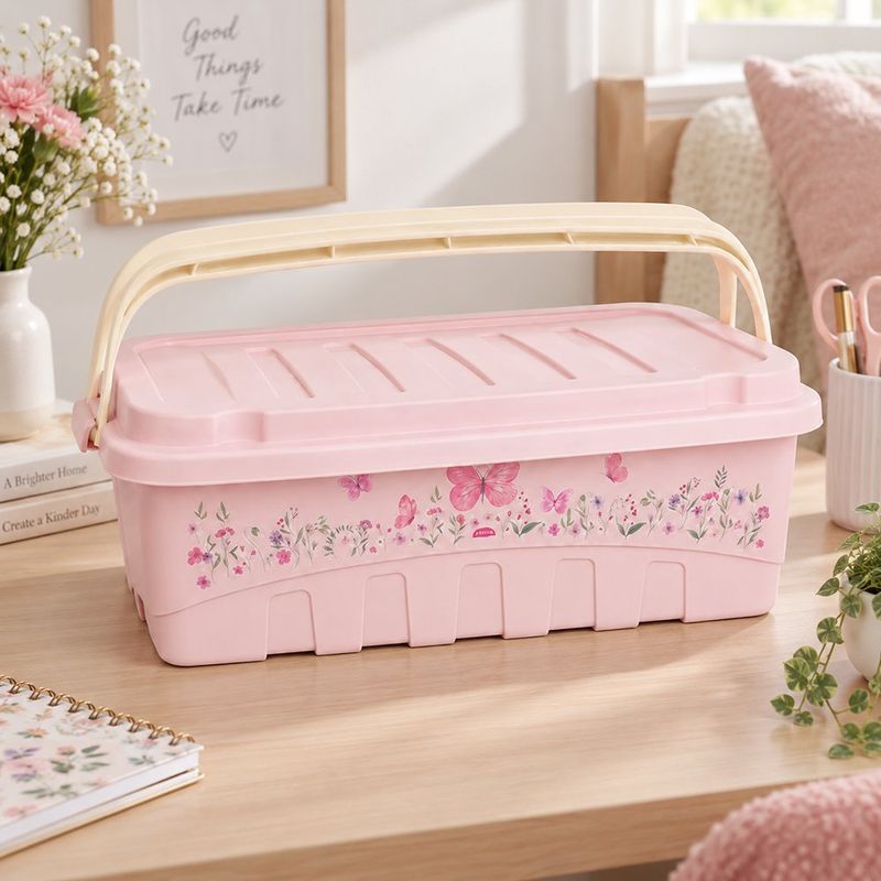 Organizador Decora Gran Box con Tapa, Seguro y Asa Rosado 9.3 L