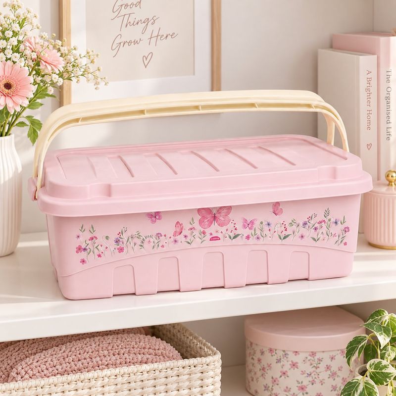Organizador Decora Gran Box con Tapa, Seguro y Asa Rosado 9.3 L