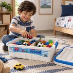 Caja Organizadora Decora Gran Box con Tapa y Seguro Diseño de Carros Azul 40.5 x 29 x 12.2 cm
