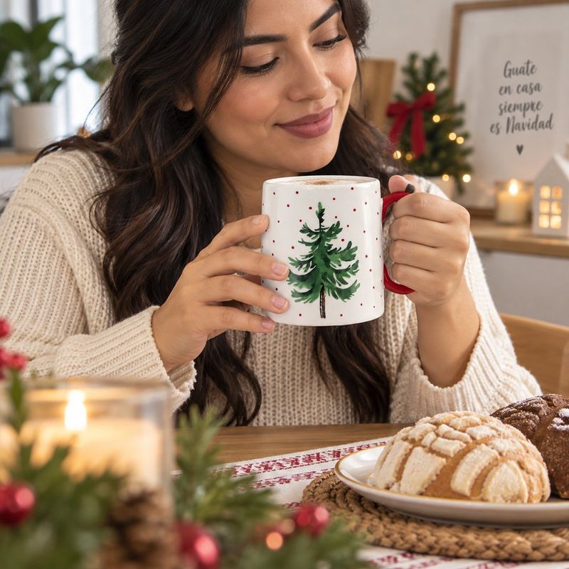 Taza Navideña con Diseño de Árbolito Color Blanco