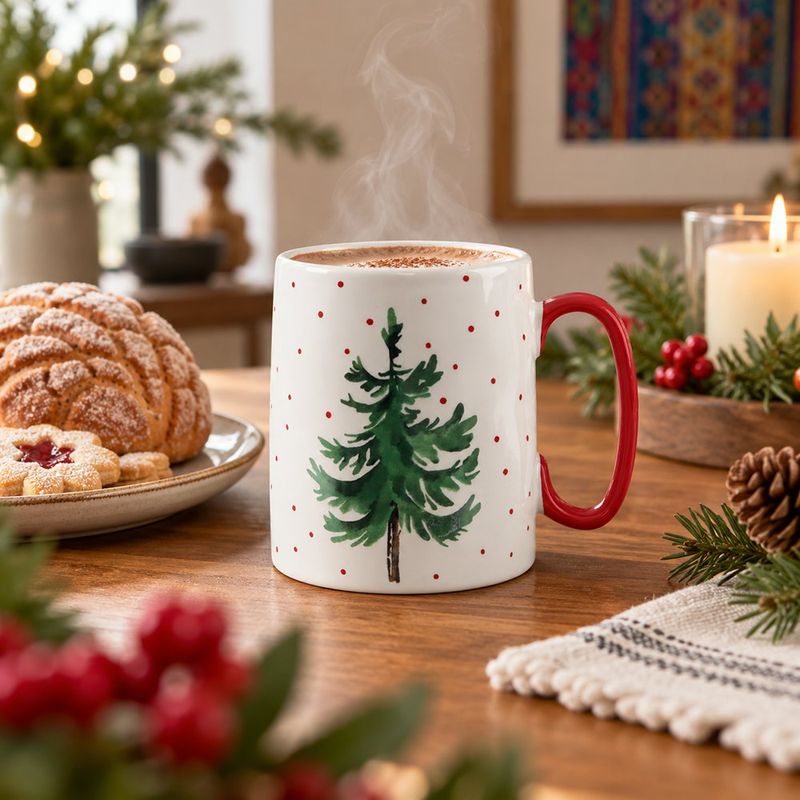 Taza Navideña con Diseño de Árbolito Color Blanco