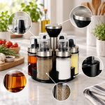 Set de Especieros de Vidrio con Base de Acero Inoxidable y Tapas Dosificadoras para Cocina Plateado y Negro, 7 Piezas