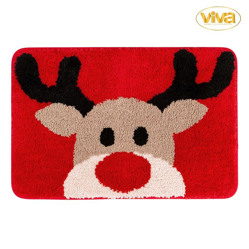 Alfombra de Baño Reno Navideño Roja