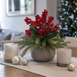 Rama de Bayas Decorativa Navideña Roja de Plástico y Hierro 38 cm para Arreglos