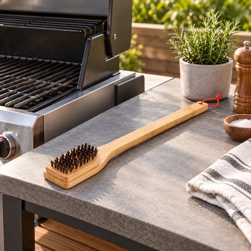 Cepillo para Limpieza de Parrilla de Bambú con Cerdas Densas 46 Cm Color Café