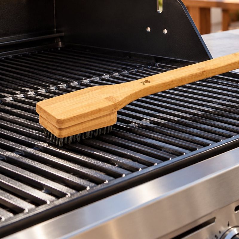 Cepillo para Limpieza de Parrilla de Bambú con Cerdas Densas 46 Cm Color Café