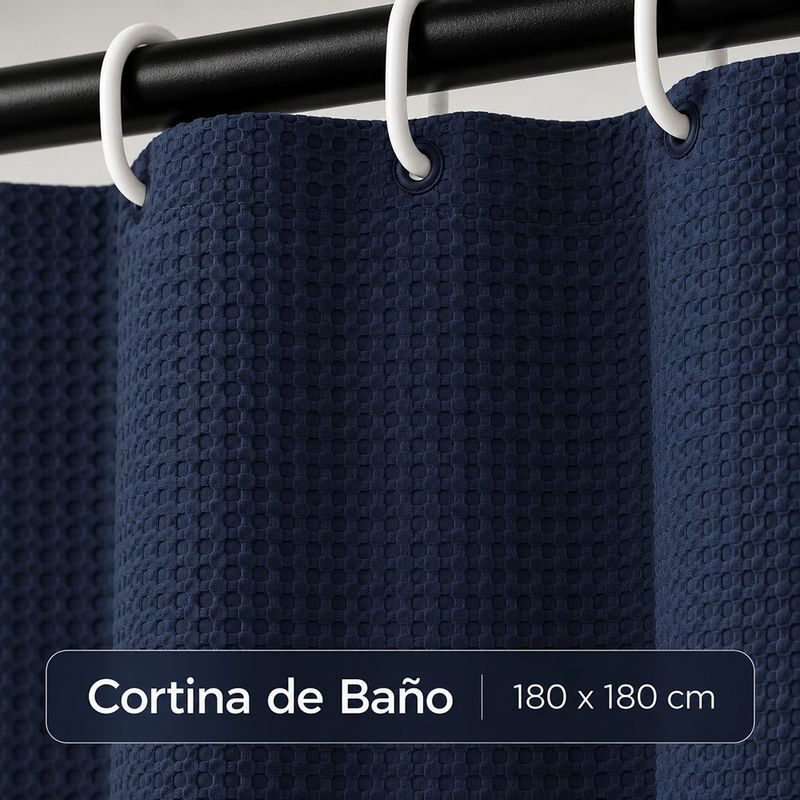 Cortina de Baño 180 x 180 Cm con Ganchos Color Azul