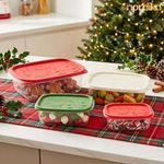 Set de 4 Contenedores de Cocina Apilables con Tapas Navideñas