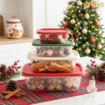 Set de 4 Contenedores de Cocina Apilables con Tapas Navideñas