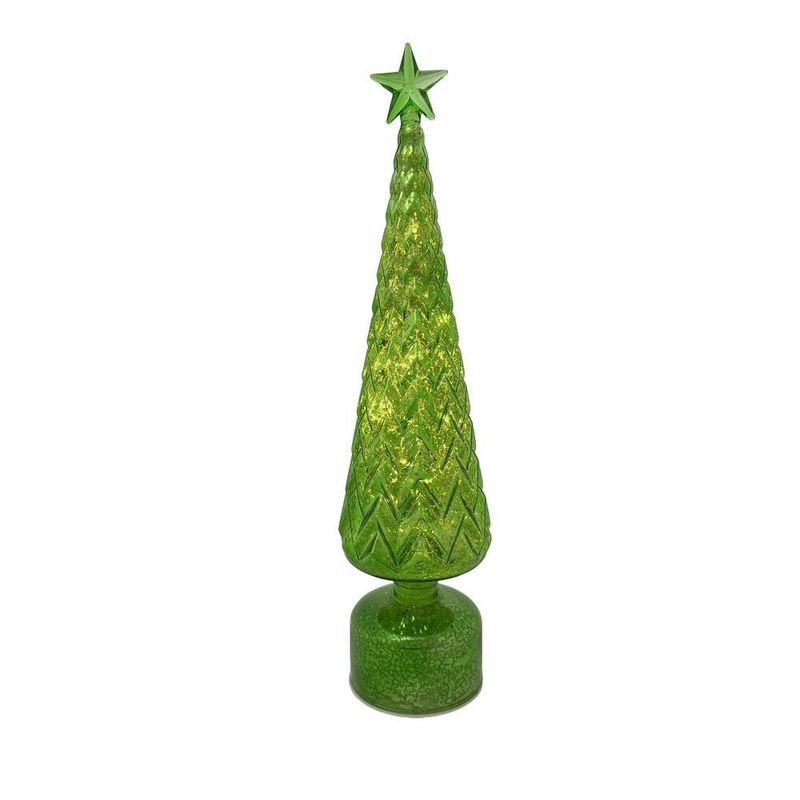 Árbol de Vidrio con Movimiento y Luz LED de 39 cm para Decoración Navideña Verde