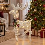 Reno Decorativo Blanco con Luz LED y Moño Escocés