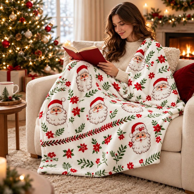 Frazada Full/Queen Navideña con Santa Claus 229 x 229 cm