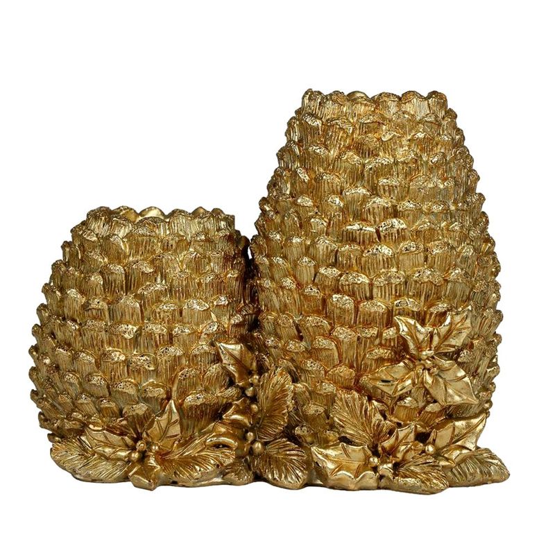 Set de Portavelas Decorativas de Piñas Doradas