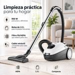 Aspiradora de Contenedor con Bolsa VC 1 de 900 W con Filtro HEPA para Pisos y Alfombras Blanco