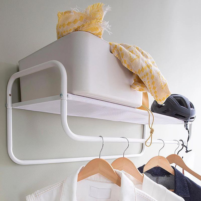 Repisa de Pared de Metal con Colgador Inferior para Organizar Baño, Cocina o Lavandería 90 x 30 x 30 Cm Blanco