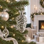 Adorno Navideño Colgante en Forma de Piña Plateada para Árbol de Navidad