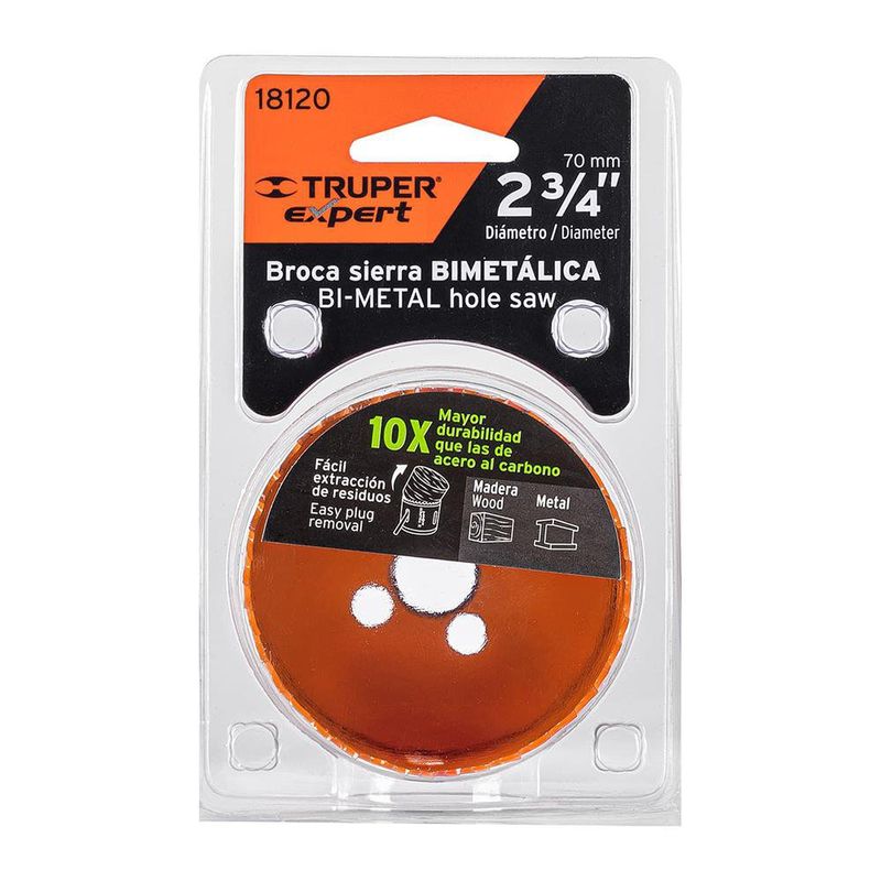Broca Sierra Bimetálica para Metal y Madera de 2-3/4 Plg