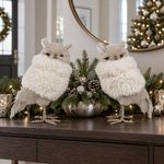 Búho Decorativo de Espuma y Poliéster 15 x 10 x 21 cm Blanco y Beige Derecho para Navidad