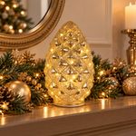 Piña de Vidrio con Luz LED de 24 cm para Decoración Navideña Dorado