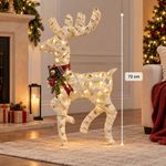Reno Decorativo Blanco con Luz LED y Moño Escocés