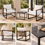 Set de Sala para Exterior Lulu con 2 Sillones y Mesa de Centro de Estructura Metálica y Cojines Negro y Blanco, 3 Piezas
