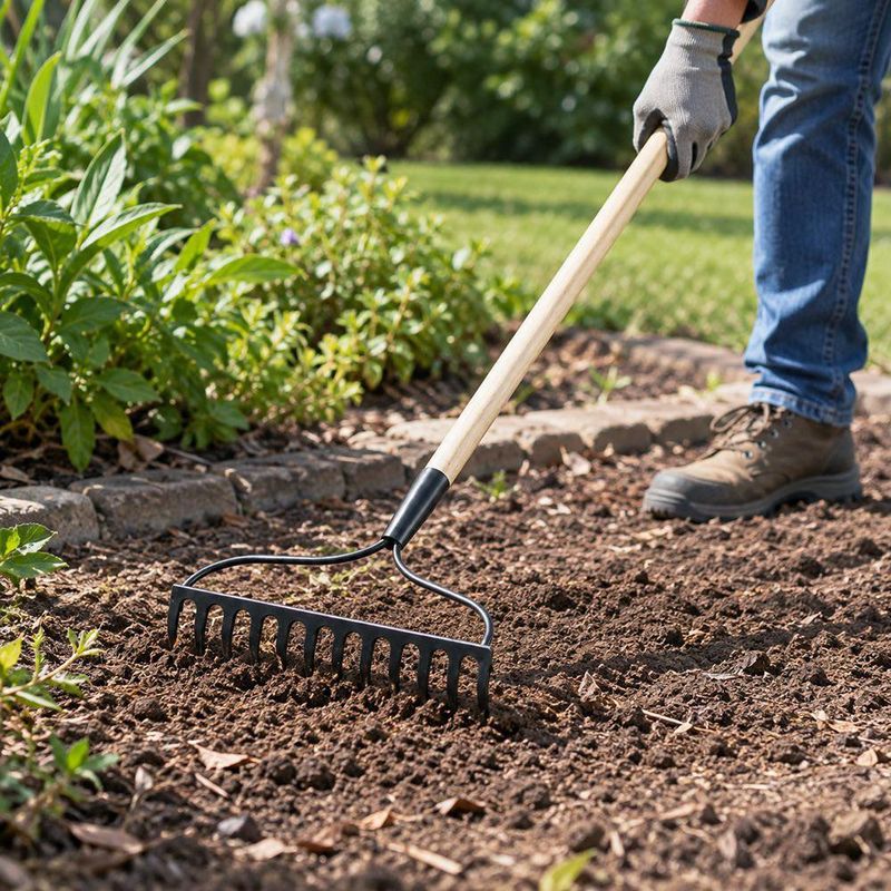 Rastrillo Jardinero de 12 Dientes con Cabeza de Acero Soldada y Mango de Madera de 48 Plg Negro
