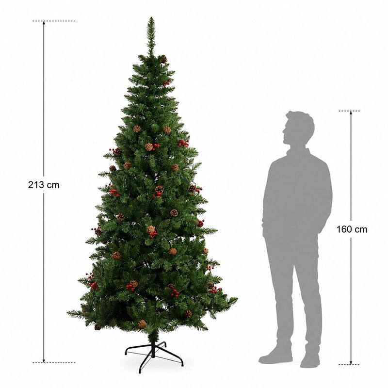 Árbol de Navidad Artificial con Luz Cálida, Bayas y Conos de 213 Cm