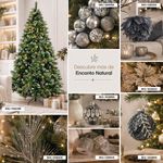 Árbol Navideño Aritifical Nevado de 9 Pies con Luz LED Cálida Bayas y Conos 8 Funciones