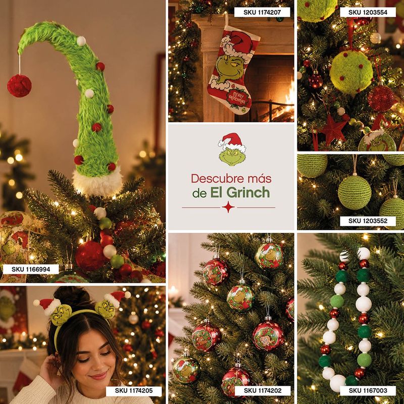 Bota Navideña Grinch de Poliéster con Colgador para Dulces y Regalos de 20 x 33 Cm Rojo, Blanco y Verde