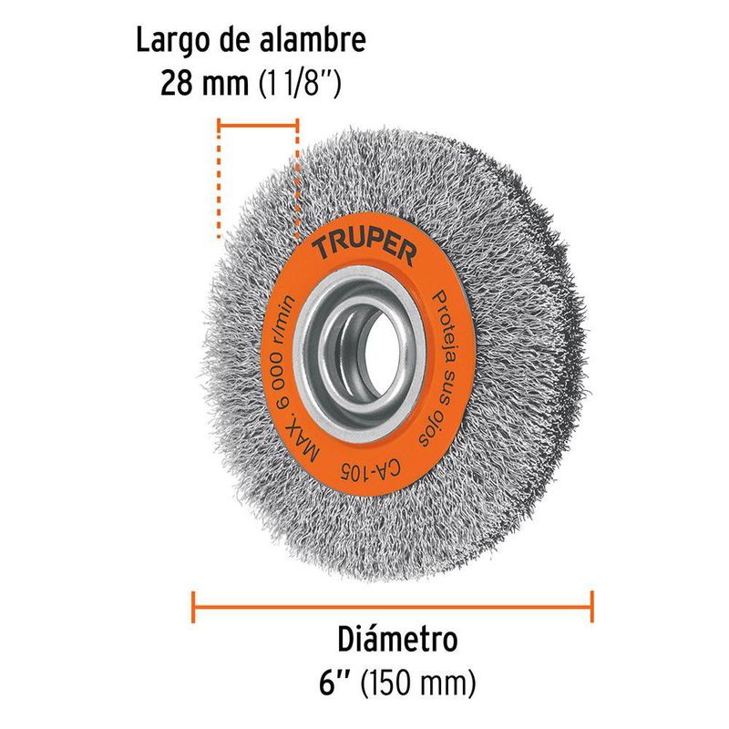 Carda para Esmeril de Banco Alambre Ondulado de 6 x 13/16 Plg