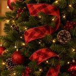 Listón Navideño de 2.5 Plg x 9 Yardas en Color Rojo con Cuadros