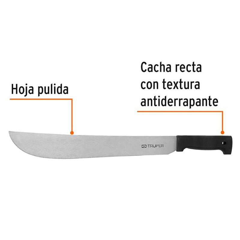 Machete Estándar de Hoja Pulidade 16 Plg con Cacha Recta Antiderrapante para Campo y Jardín Negro