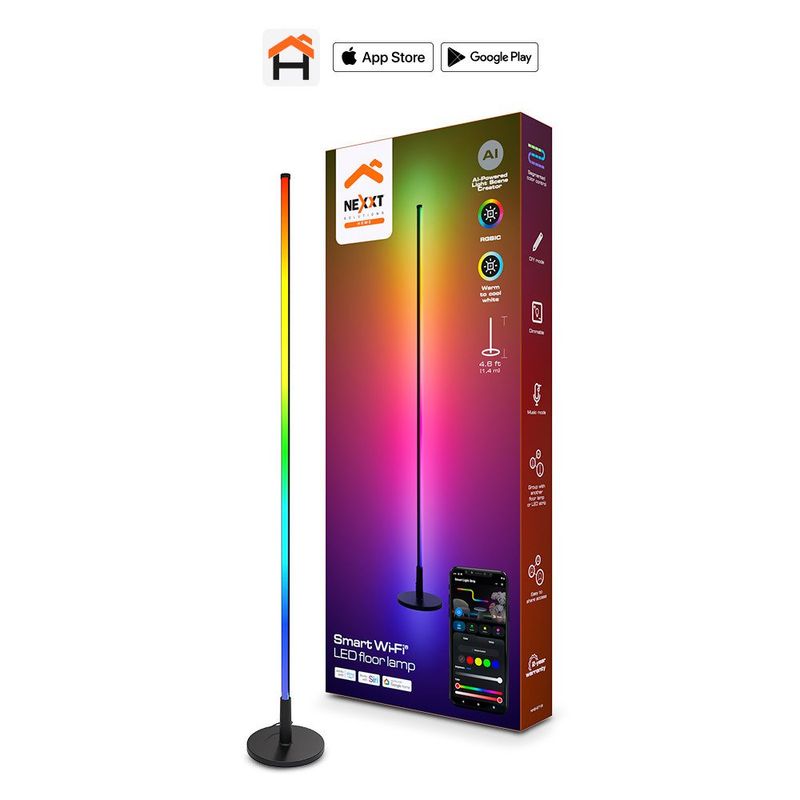 Lámpara de Pie LED Inteligente RGBIC con Wi-Fi e IA en Color Negro