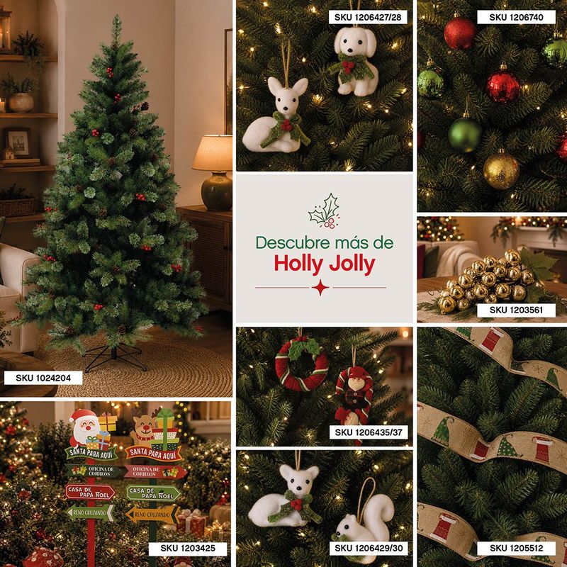 Árbol de Navidad Verde con Piñas y Frutos Rojos 1.98 Metros