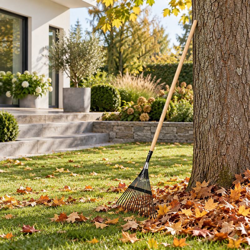 Escoba Metálica para Jardín de Acero Templado con 18 Dientes y Mango de Madera de 157 Cm Negro y Natural