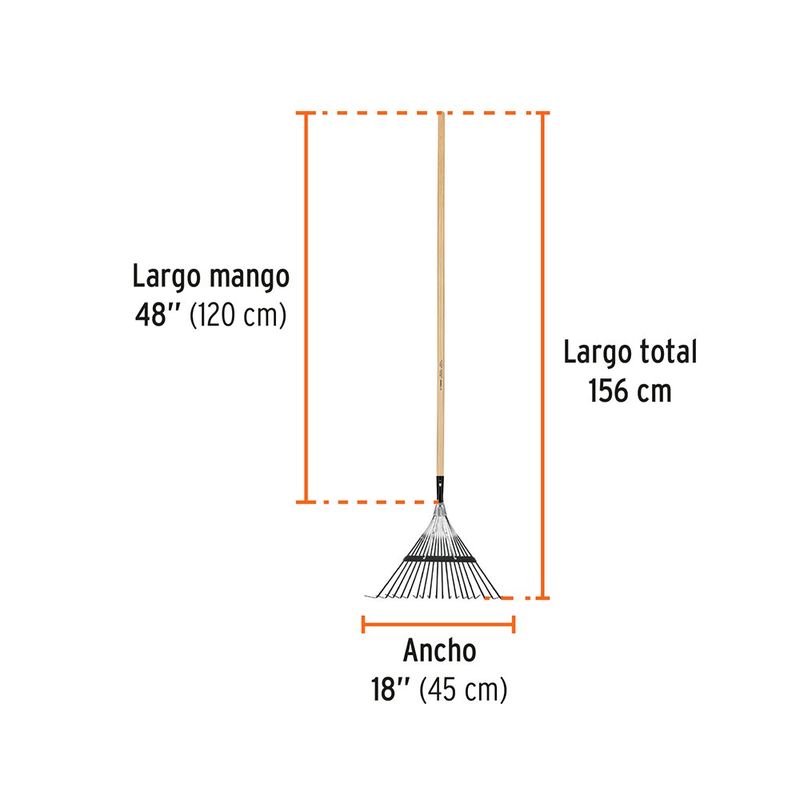 Escoba Metálica para Jardín de Acero Templado con 18 Dientes y Mango de Madera de 157 Cm Negro y Natural