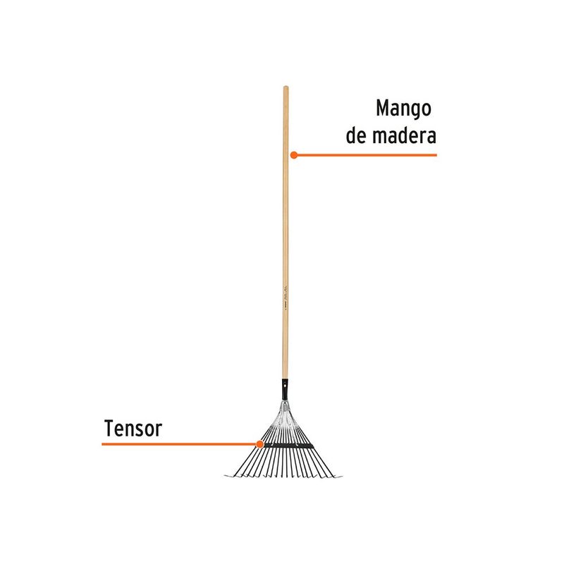 Escoba Metálica para Jardín de Acero Templado con 18 Dientes y Mango de Madera de 157 Cm Negro y Natural
